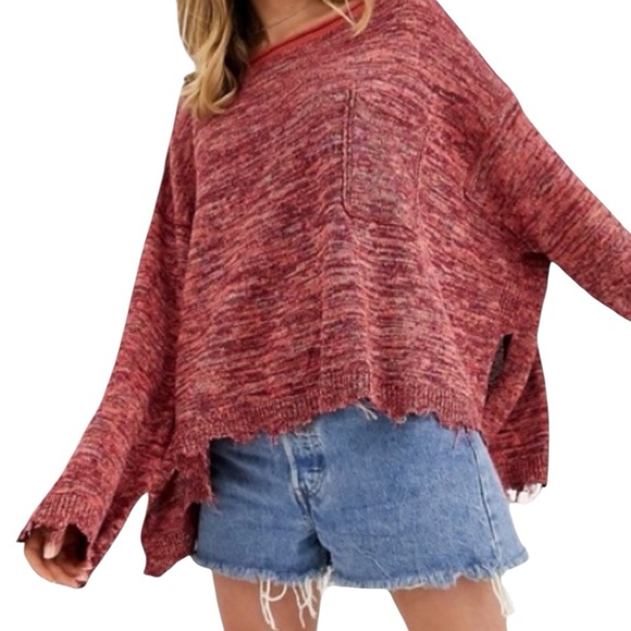 Free People Sweaters - Free People Prism Space Dye Oversized Sweater Cotton Linen Blend Coral Hues Sz S